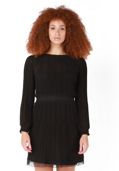 Pleated Dress with Lace Detail