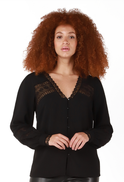 Lace Insert Jacquard Blouse