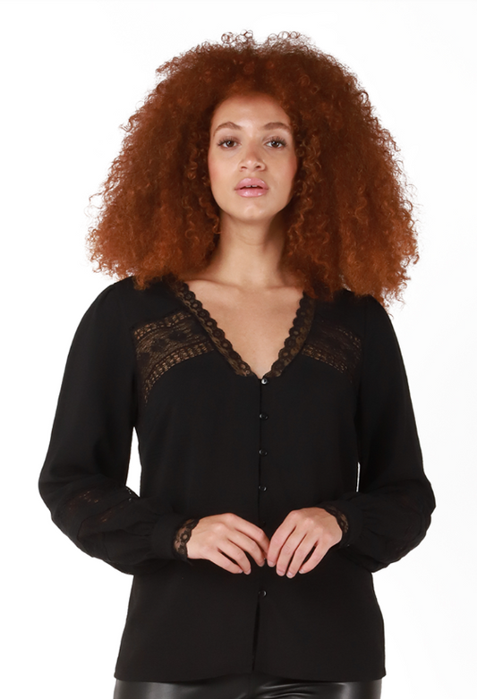 Lace Insert Jacquard Blouse