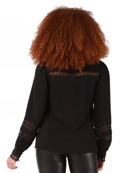 Lace Insert Jacquard Blouse