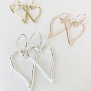 Large Wavy Metallic Heart Drop Earrings
