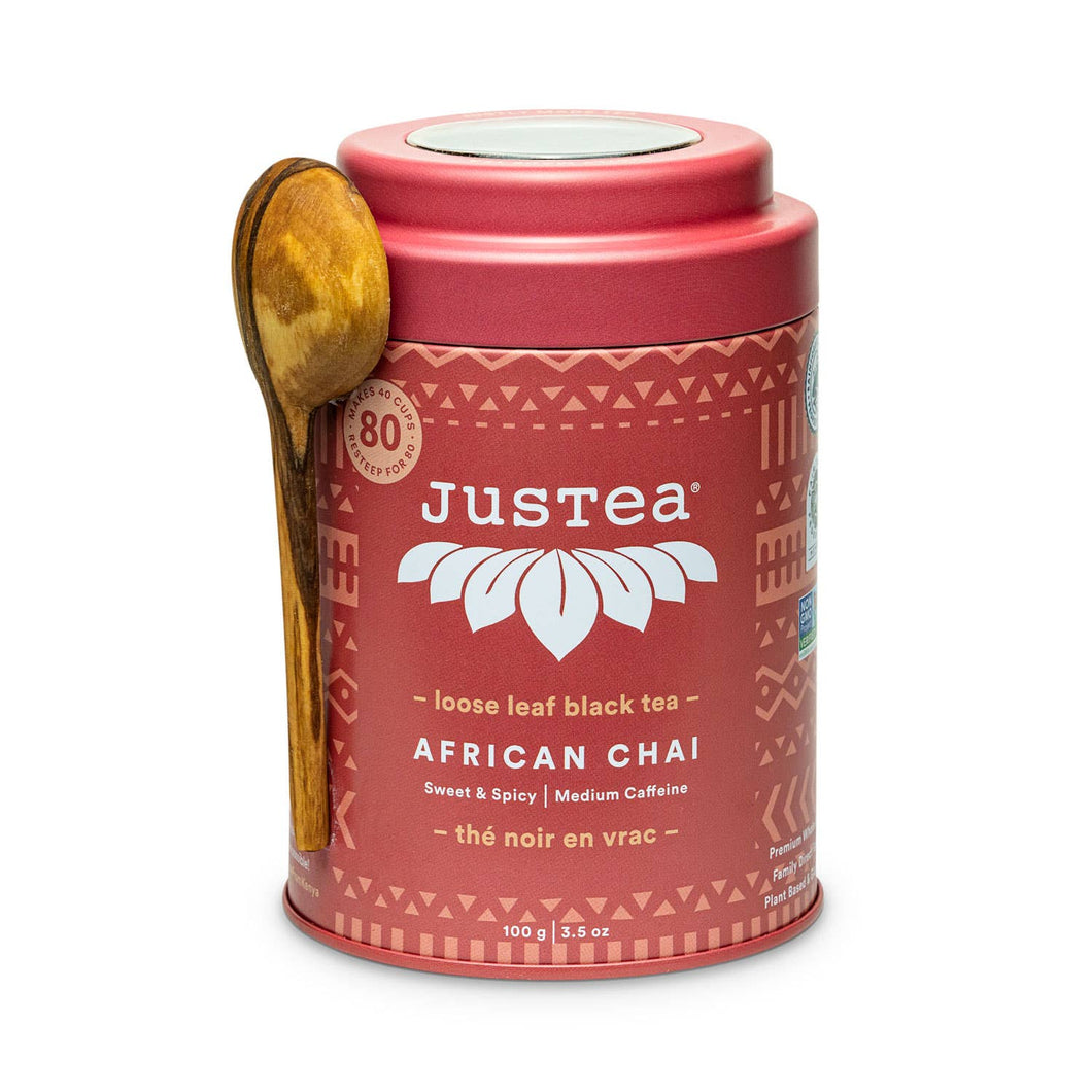 JusTea - African Chai Tin & Spoon - Organic, Fair-Trade, Black Tea