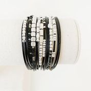Multi-strand Bracelet with Leather, Metal and Glass Beads