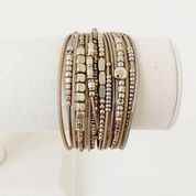 Multi-strand Bracelet with Leather, Metal and Glass Beads