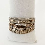 Multi-strand Bracelet with Leather, Metal and Glass Beads