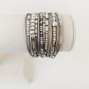 Multi-strand Bracelet with Leather, Metal and Glass Beads