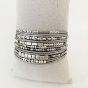 Multi-strand Bracelet with Leather, Metal and Glass Beads