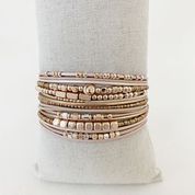 Multi-strand Bracelet with Leather, Metal and Glass Beads