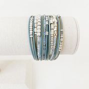 Multi-strand Bracelet with Leather, Metal and Glass Beads