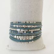 Multi-strand Bracelet with Leather, Metal and Glass Beads