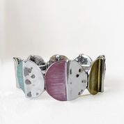 Shiny Metal Hand Painted Round Discs Stretch Bracelet