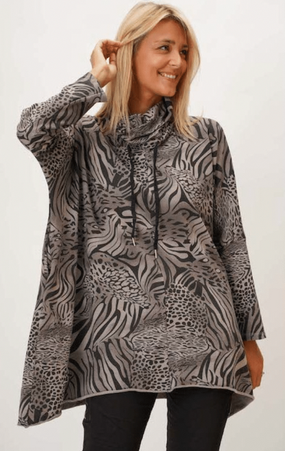 Zebra Print Cowl Neck Tunic SALE