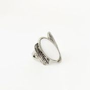 Antic & Scratch Finish Wide Metallic & Oval Natural Shell Ring