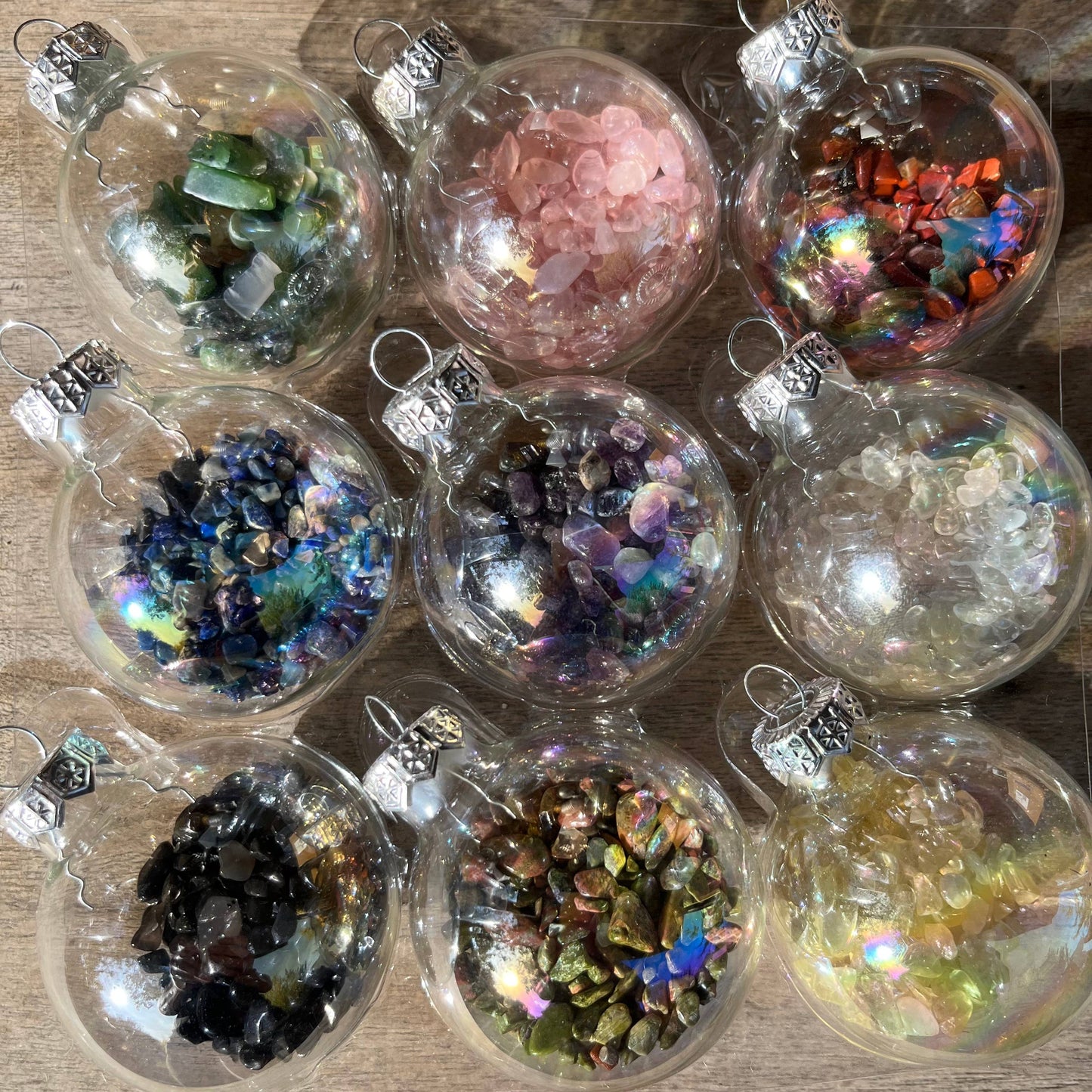 Semi precious gemstones glass christmas balls