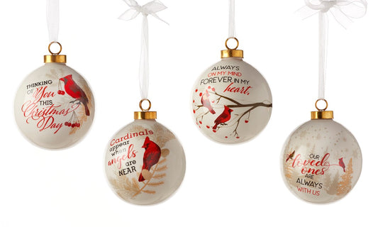 White Orb Cardinal Ornaments