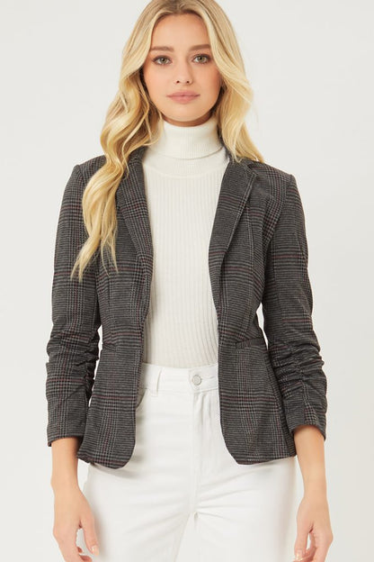 Shawl Collar Plaid Print Blazer