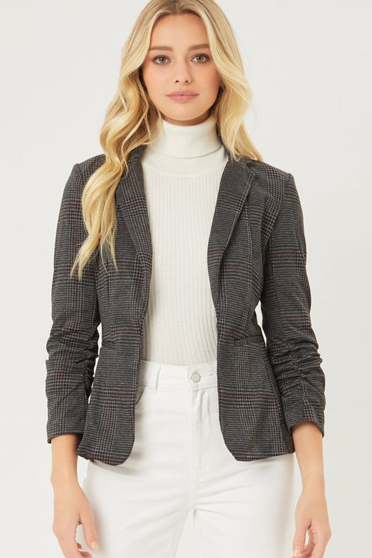 Shawl Collar Plaid Print Blazer
