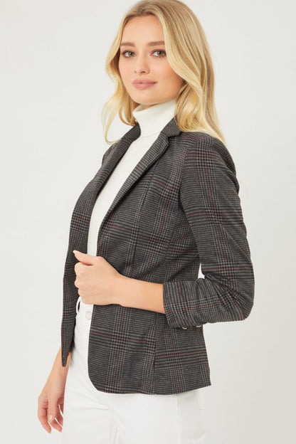 Shawl Collar Plaid Print Blazer
