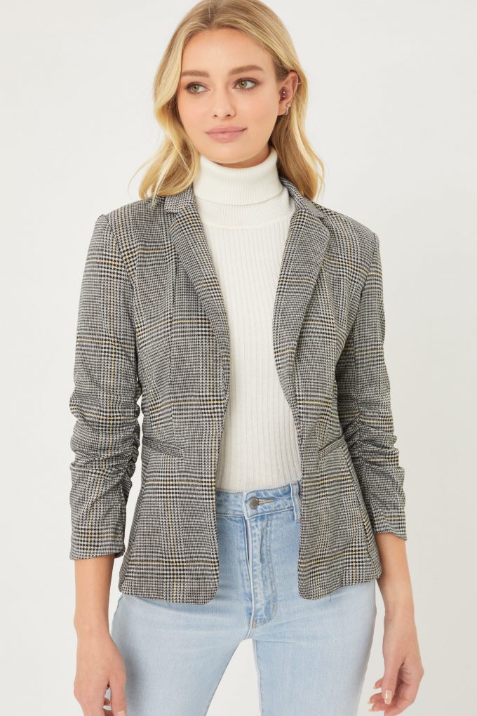 Shawl Collar Plaid Print Blazer