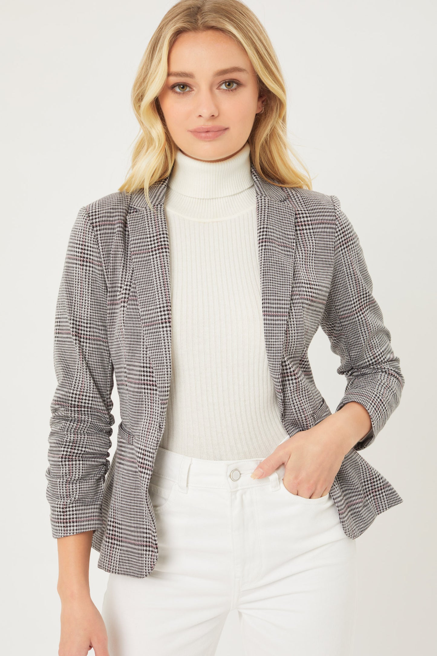 Shawl Collar Plaid Print Blazer