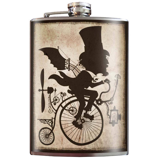Trixie & Milo - Flask - Inventor Biking Silhouette