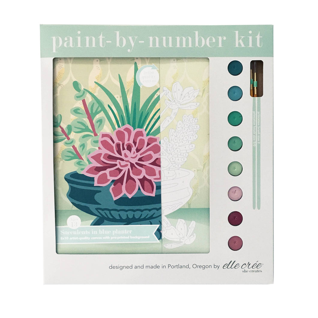 elle crée (she creates) - Succulents in Blue Planter Paint-by-Number Kit