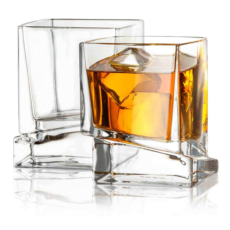 JoyJolt - Carre Square Heavy Base Whiskey Glasses, Set of 2