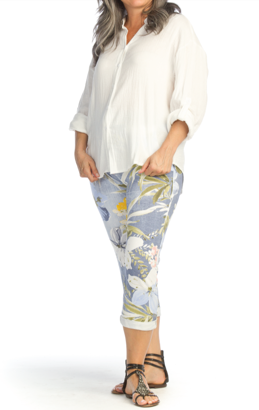 Floral Stretch Cotton Blend Pants