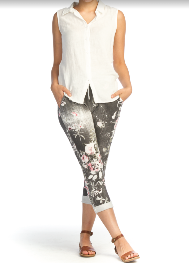Floral Stretch Cotton Blend Pants