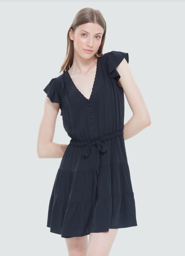 Ruffle Sleeve Jacquard Mini Dress