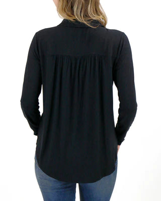 Stretch-Fit Button Up Top-Black SALE