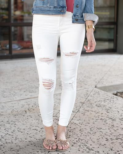 Off-White Distressed Ankle Jeggings