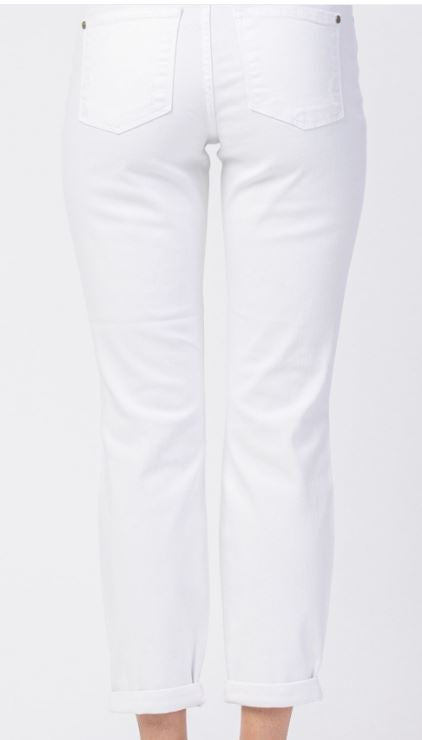Mid-Rise Boyfriend Destroyed white denim