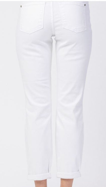Mid-Rise Boyfriend Destroyed white denim