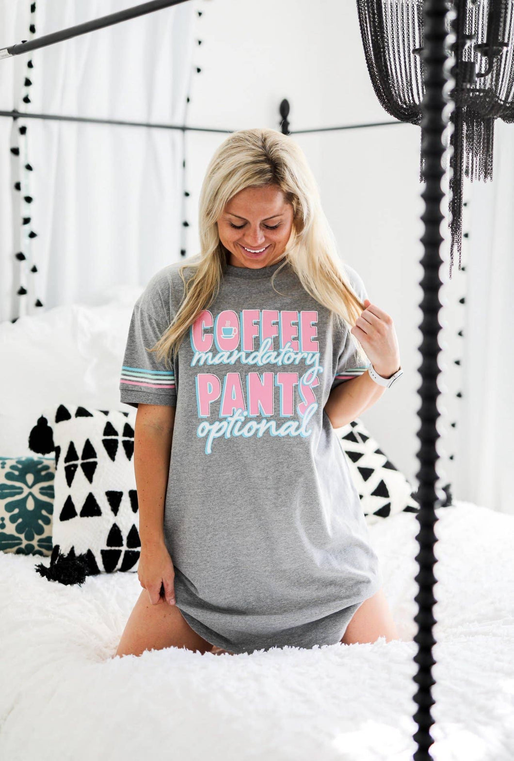Coffee Mandatory Pants Optional (Grey Heather)- Sleep Shirt SALE