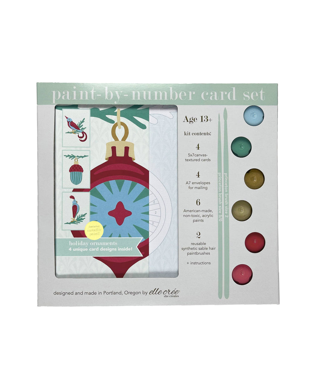 elle crée (she creates) - Holiday Ornaments Paint-by-Number Card Sets