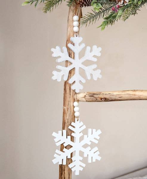 Distressed Beaded Wooden Snowflake Hanger, 2 Assorted