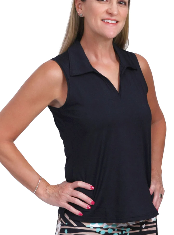 CLARE SOLID SLEEVELESS POLO TOP
