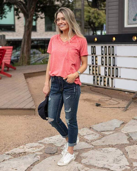 Favorite Girlfriend Jean - Distressed Dark Wash SALE