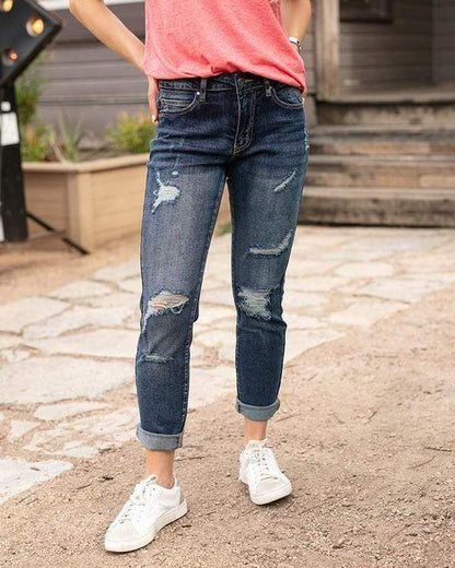 Favorite Girlfriend Jean - Distressed Dark Wash SALE