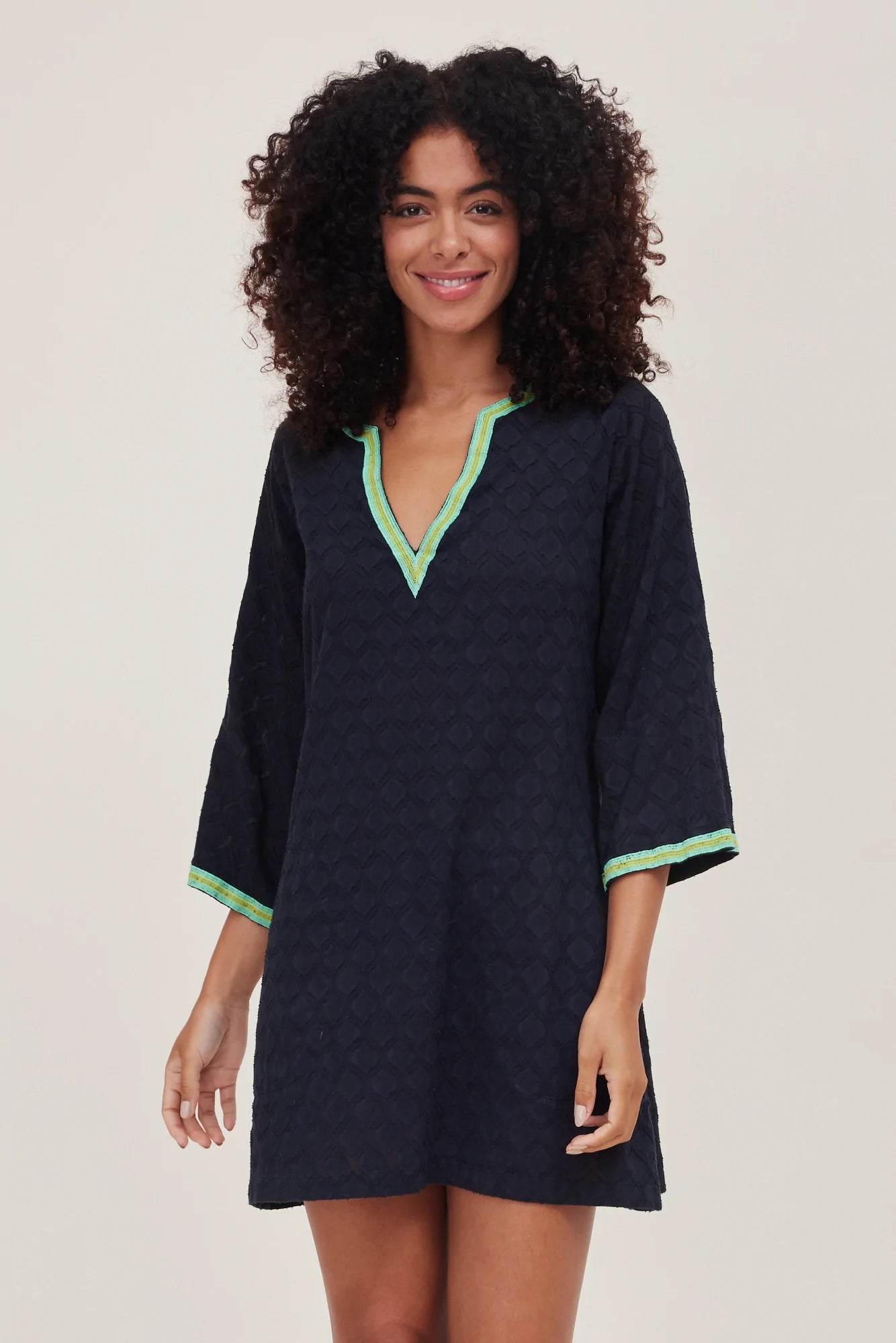 Giovanna Embroidered Hem Jacquard Bell Sleeve Dress SALE