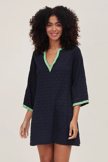 Giovanna Embroidered Hem Jacquard Bell Sleeve Dress SALE