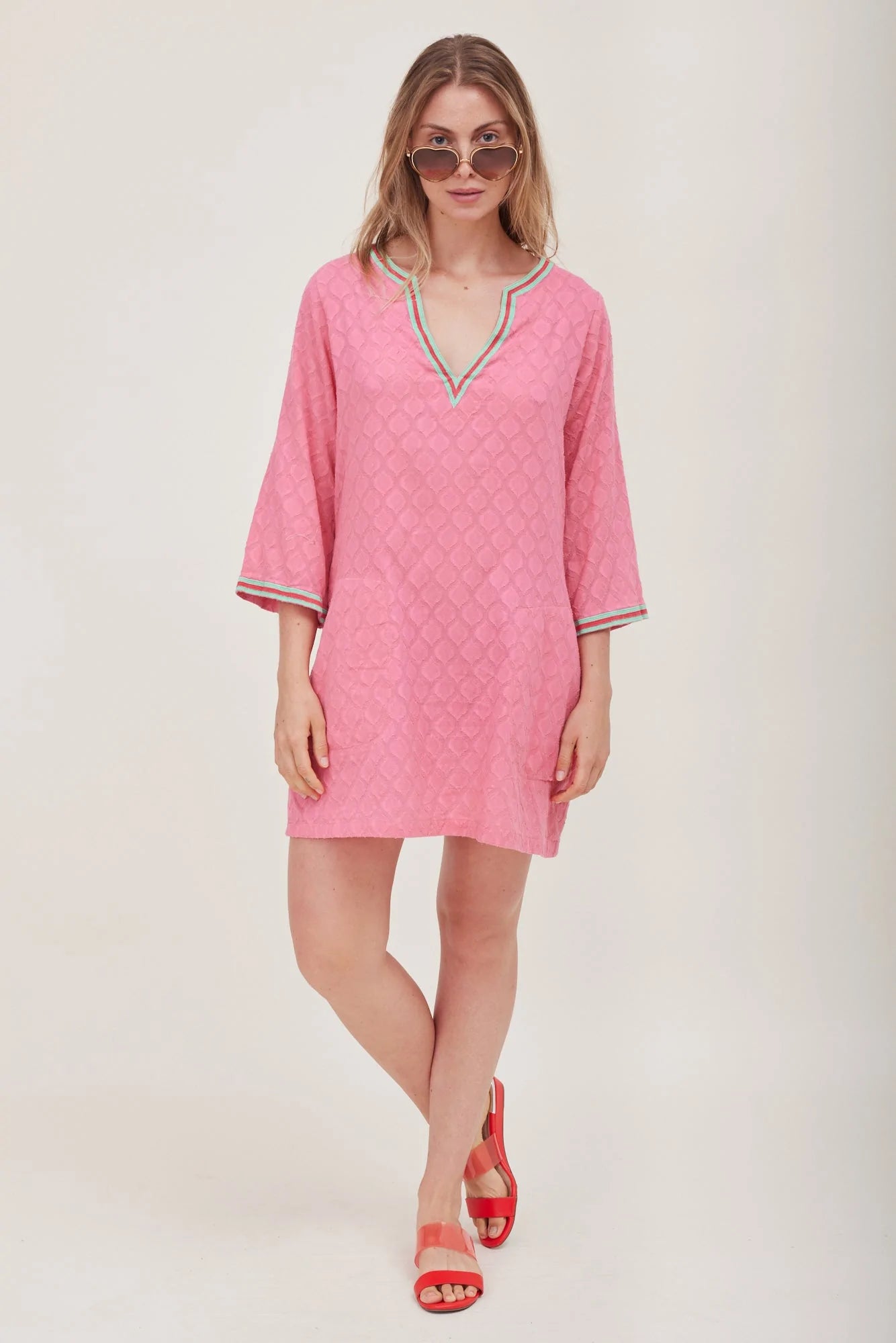 Giovanna Embroidered Hem Jacquard Bell Sleeve Dress SALE