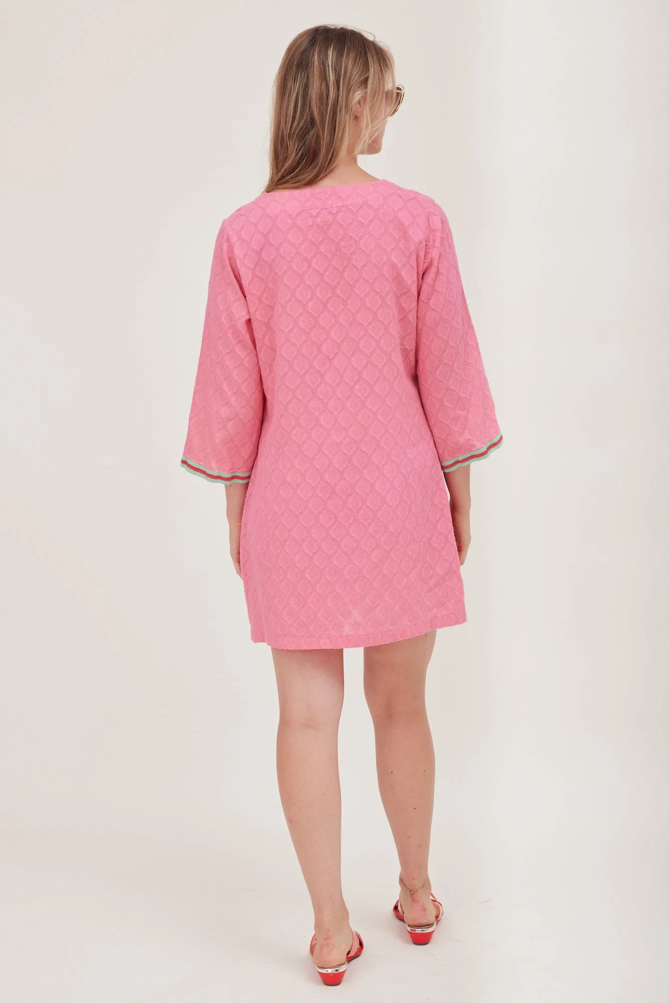 Giovanna Embroidered Hem Jacquard Bell Sleeve Dress SALE
