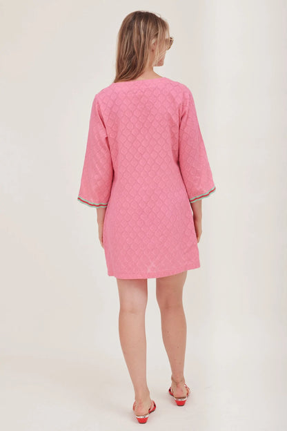 Giovanna Embroidered Hem Jacquard Bell Sleeve Dress SALE