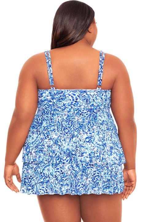 Ocean Air Plus Size Triple Tier Long Torso Swimdress
