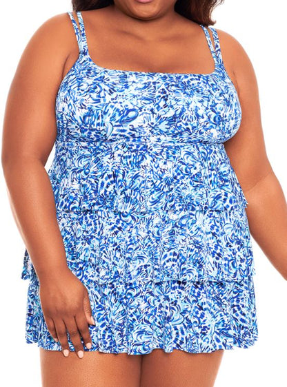 Ocean Air Plus Size Triple Tier Long Torso Swimdress