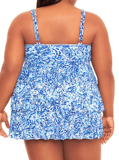 Ocean Air Plus Size Triple Tier Long Torso Swimdress