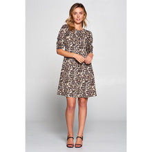 Load image into Gallery viewer, Taupe Leopard Swing Dress with Puff Sleeve
