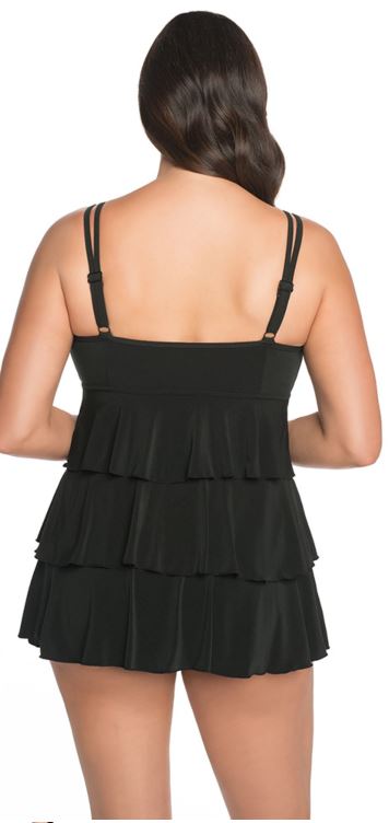 Shirring Chic Triple Tier Plus Size Long Torso Swimdress